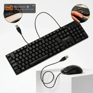 Kit Teclado E Mouse Óptico Usb Com Fio Abnt2 Pc E Notebook Pholex - Imagem 1