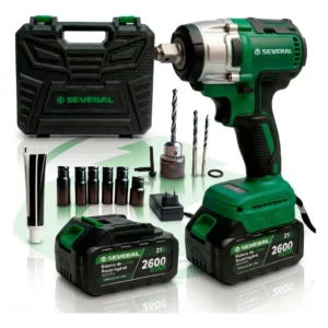 Chave De Impacto Parafusadeira Furadeira Recarregável 21v Several 2600mah Maleta Ferramentas Verde - Imagem 1