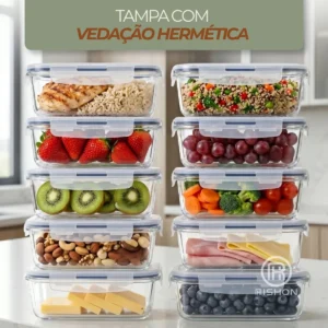 Kit 10 Pote De Vidro Marmita Hermético 370ml Freezer Fitness Rishon - Imagem 6