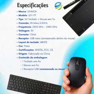 Kit Teclado E Mouse Wireless Sem Fio Preto 2.4GHz Slim Com Membrana De Silicone Silenciosa para Trabalho Estudos Home Office e Jogos - Imagem 5