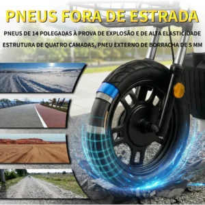 Bicicleta Elétrica Bolin 800W 48-60V 20Ah c/ Bateria de lítio Removível e Pneu 14” Subida de 25° Alarme Amortecedores Dianteiros e Traseiros Assistência ao Pedal Suporta até 150 kg - Imagem 3