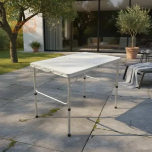 Mesa Dobrável Vira Maleta Alumínio Com Alça Portátil 90x60cm Para Camping Pesca Jardim Área Externa Ou Interna Salão De Festas Gourmet Cor Branco - Imagem 1
