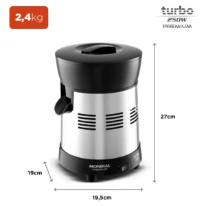 Extrator de Sucos E-10 Turbo Premium Com Potência De 250W Cor Preto e Inox Mondial - Imagem 7