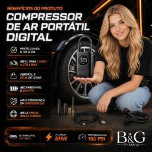 Mini Compressor De Ar De Bomba De Pneu Inflável Sem Fio B&G Preto 60 Hz Monofásica - Imagem 3