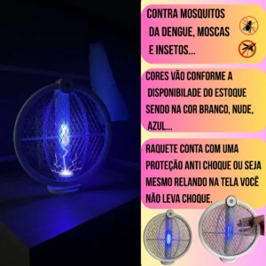 Raquete Elétrica Recarregável Branca Mata Mosquistos Luz Uv - Imagem 7