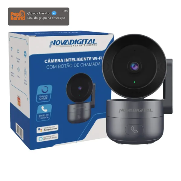 Câmera Segurança Wifi Inteligente Novadigital Cs-call Botão Chamada Onvif Tuya Smart Life Alexa Google App 110V 220V Bivolt Com Fonte Cinza