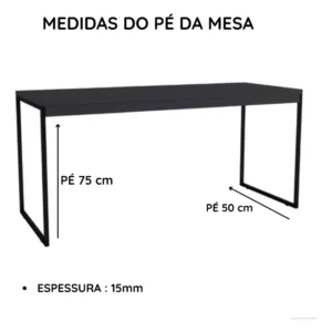 Mesa De Computador Escrivaninha Preta Pé Metalon Industrial 120x60 Jm3 Móveis - Imagem 4