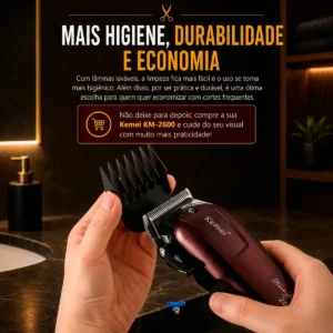 Máquina Kemei De Cortar Cabelo Sem Fio Recarregável Km-2600 - Imagem 3