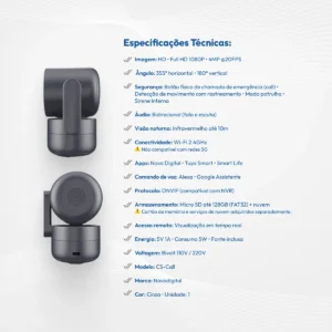 Câmera Segurança Wifi Inteligente Novadigital Cs-call Botão Chamada Onvif Tuya Smart Life Alexa Google App 110V 220V Bivolt Com Fonte Cinza - Imagem 4