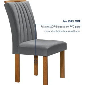 Conjunto Mesa Jantar Vidro 4 Cadeiras Madeira Cinza Kyra Cel Móveis - Imagem 5