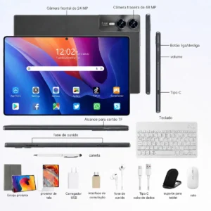 Tablet Hancdon S12 Android 15 12GB RAM 512GB Memória 11,6" Dual SIM Wi-Fi Kit Completo Com Teclado Mouse e Caneta Cor Cinza - Imagem 3