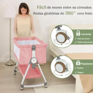 Berco Bebe Portatil Retratil Acoplado Moise Balanço Infantil - Imagem 6