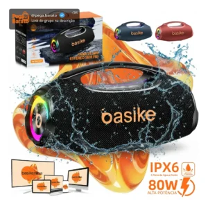 Basike Caixa de Som Boombox Plus 80W 8000Mah 10hrs Portátil Bluetooth 5.3 Sem fio IPX6 À Prova D'água Com Luz RGB Hifi TWS Bass Forte bombox Para TV Copa Mundo 2026 Sabala Festa Casa Subwoofer RAD337 - Imagem 1