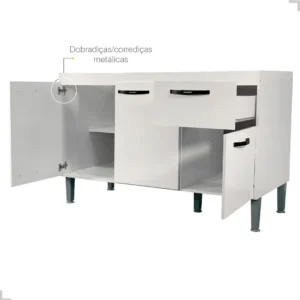Gabinete de Pia 1,20 Balcão de Cozinha Multiuso 3 Portas Armário de Pia Armário de Cozinha 120x80x52cm Organizador para Pia Cor Branco Ideal para cozinha compacta e área de serviço Porta Panela Branco - Imagem 5