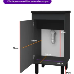 Tanque De Lavar Roupa Com Gabinete Cinza Grafite| Kit Com Tanque 26 l Plástico Preto, Válvula E Sifão| Armário Para Área De Serviço Cinza Chumbo 100% Mdf Entregue Montado | Qualidade Premium EJV Shoop - Imagem 5
