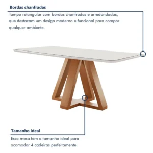 Conjunto Mesa Jantar Vidro 4 Cadeiras Madeira Cinza Kyra Cel Móveis - Imagem 4