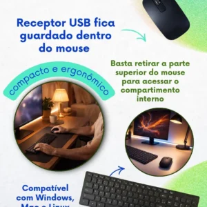 Kit Teclado E Mouse Wireless Sem Fio Preto 2.4GHz Slim Com Membrana De Silicone Silenciosa para Trabalho Estudos Home Office e Jogos - Imagem 4