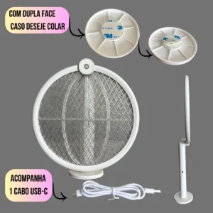 Raquete Elétrica Recarregável Branca Mata Mosquistos Luz Uv - Imagem 8