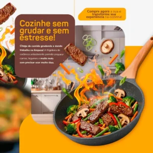 Frigideira Cerâmica Antiaderente Grande Para Fogão A Gás Indução Cooktop Panela Frita Sem Óleo Linha Premium - Imagem 3
