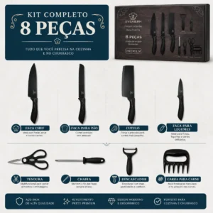 Jogo Facas Cozinha Chef Aço Inoxidável Kit 8 Peças Premium - Imagem 3