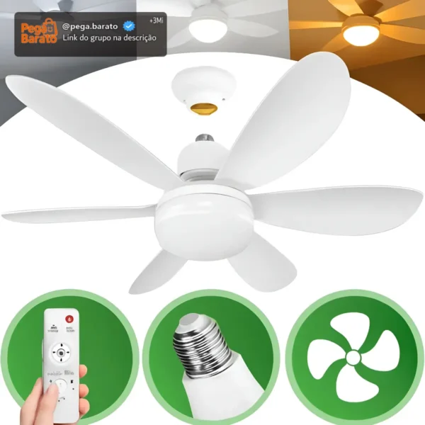 Ventilador Teto Lampada Luz Led Silêncioso Econômico 6 Pás