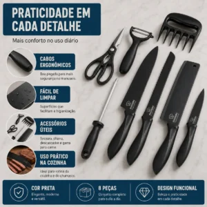 Jogo Facas Cozinha Chef Aço Inoxidável Kit 8 Peças Premium - Imagem 4