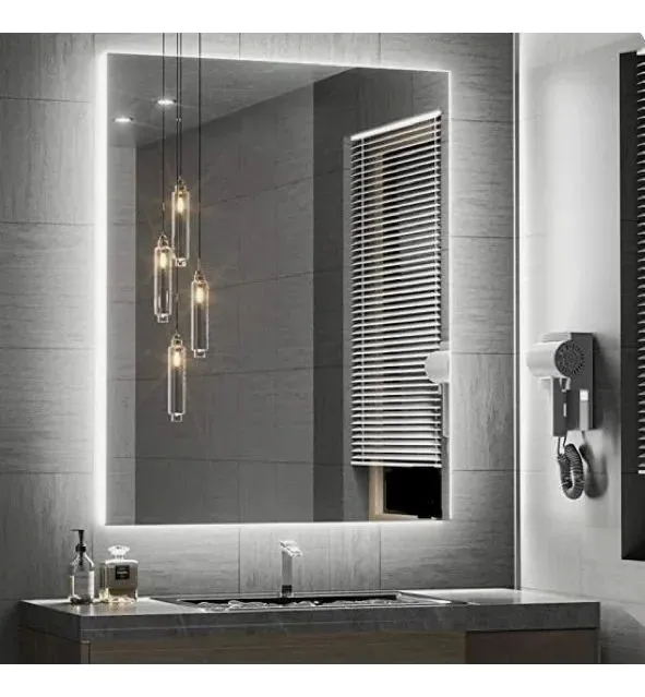 Espelho Quadrado 70x70cm Moderno Com Suporte E Led