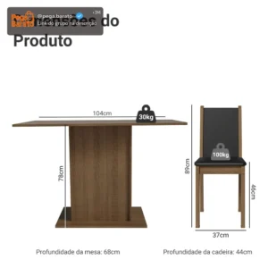 Sala De Jantar Madesa Talita Mesa Tampo Madeira 4 Cadeiras Cor Rustic/Preto/Oxford Desenho do tecido das cadeiras Liso - Imagem 4