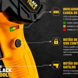 Motosserra Mini BTS-100 Bateria Recarregável 21v The Black Tools Cor Amarelo - Imagem 4