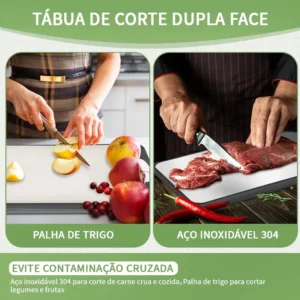 Tábua De Corte Dupla Face De Aço Pp E Inoxidável P/ 40*27cm - Imagem 4