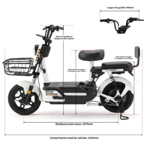Bicicleta Elétrica Bolin 800W 48-60V 20Ah c/ Bateria de lítio Removível e Pneu 14” Subida de 25° Alarme Amortecedores Dianteiros e Traseiros Assistência ao Pedal Suporta até 150 kg - Imagem 8