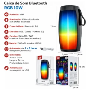 Caixa De Som Portátil Com Led Caixa De Som Bluetooth - Imagem 5