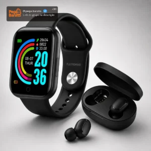 Smartwatch Relógio Inteligente Digital Eletromind Masculino Feminino Fone De Ouvido Sem Fio Bluetooth Preto - Imagem 1