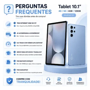 Tablet 10.1 4g 5g 6gb 128gb Android 13 Teclado Caneta Capa - Imagem 8