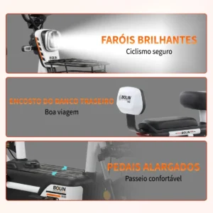 Bicicleta Elétrica Bolin 800W 48-60V 20Ah c/ Bateria de lítio Removível e Pneu 14” Subida de 25° Alarme Amortecedores Dianteiros e Traseiros Assistência ao Pedal Suporta até 150 kg - Imagem 7