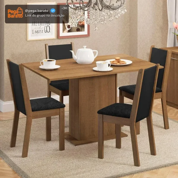 Sala De Jantar Madesa Talita Mesa Tampo Madeira 4 Cadeiras Cor Rustic/Preto/Oxford Desenho do tecido das cadeiras Liso