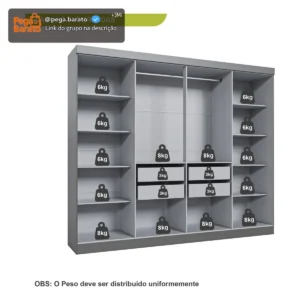 Guarda Roupa Casal 8 Portas 4 Gavetas Paris Espresso Móveis Onix - Imagem 6