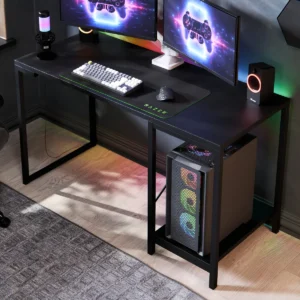 Escrivaninha Gamer Tokyo Mdf Mesa Para Computador Home Office E Estudos Com Suporte Para Cpu E Prateleira Lateral Estrutura Em Aço Estilo Industrial Design Moderno Amplo Cor Preto - Imagem 1