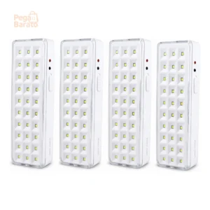Kit Com 4 Luminária De Emergência Led Com Bateria Recarregável Bivolt 110v/220v Cor Branca - Center Chamas - Imagem 1