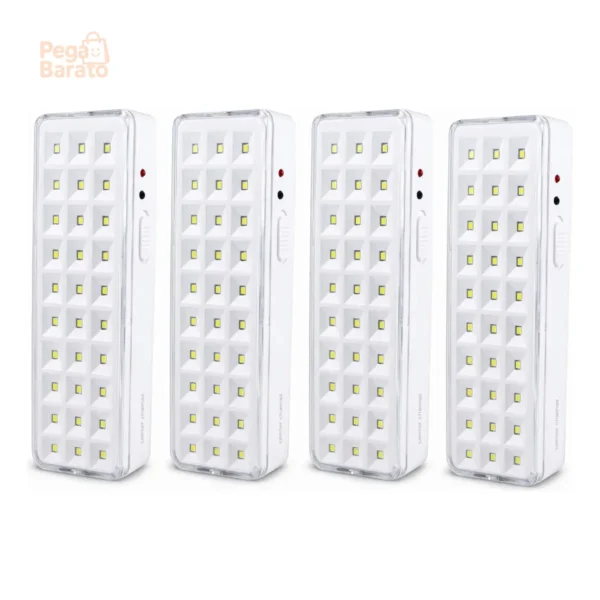 Kit Com 4 Luminária De Emergência Led Com Bateria Recarregável Bivolt 110v/220v Cor Branca - Center Chamas
