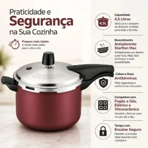 Panela De Pressão 4,5l Tramontina Vancouver Effect 20591-720 Cor Vermelho - Imagem 3