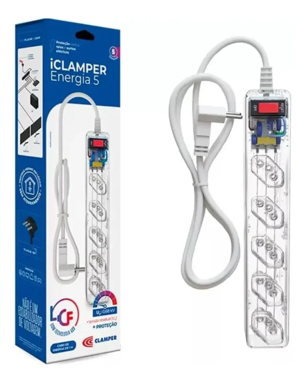 Filtro de linha de 5 tomadas Clamper iClamper Energia 5 cor transparente comprimento do cabo de 1m