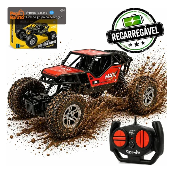 Carrinho Controle Remoto Rally Jipe Max Carro Grande Bateria Recarregavel Off Road Com Amortecedores 4x4 Brinquedo Kizumba