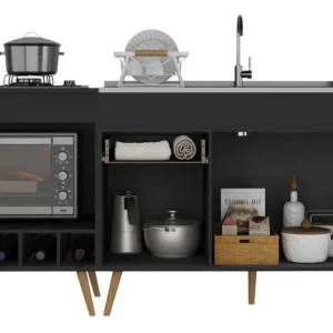 Kit Balcão Cozinha P/pia E Cooktop Veneza Multimóveis Mp2384 Preto - Imagem 5