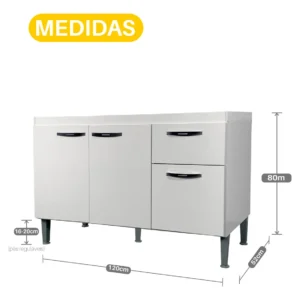 Gabinete de Pia 1,20 Balcão de Cozinha Multiuso 3 Portas Armário de Pia Armário de Cozinha 120x80x52cm Organizador para Pia Cor Branco Ideal para cozinha compacta e área de serviço Porta Panela Branco - Imagem 3