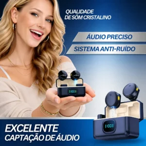 Microfone Lapela Redondo Sem Fio Duplo Imã Android E Iphone - Imagem 4