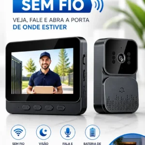 Vídeo Porteiro Campainha com Áudio Monitor Sem Fio Interfone Bidirecional Wireless Hd Cor Cinza-escuro Casa Segura VLX - Imagem 2