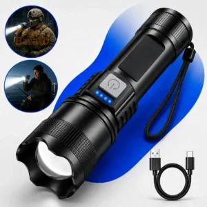 Lanterna Militar Tatica LED CREE Mais Forte do Mundo Ultra Potente 1Km Zoom Alto Brilho Resistente Agua Sitio Fazenda Brielli Home - Imagem 1