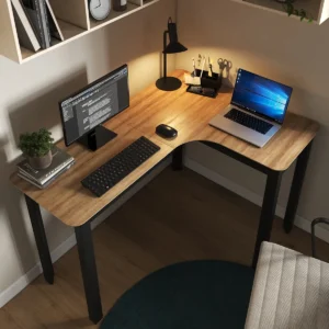 Mesa em L Orgânica Curva 120cm para PC Escrivaninha de Canto Home Office Design Industrial Moderno Gamer, Estação de Trabalho Angular para Escritório – Modelo Legos - Imagem 1