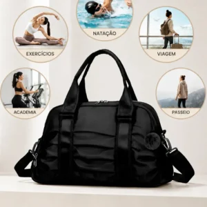 Bolsa Feminina Blogueira Esportiva Fitness Academia Chaveiro Cor Preto Desenho Do Tecido Liso - Imagem 3